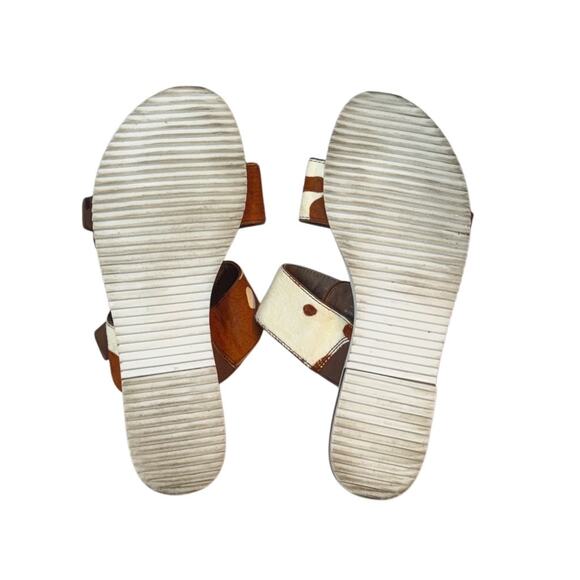 Donald J Pliner Libra Cow Hide Sandals Wide Strap Leather Flats Brown 8 - Picture 8 of 9